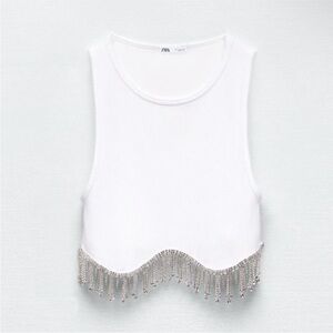 Zara Tops | Zara white seamless Rhinestone Top